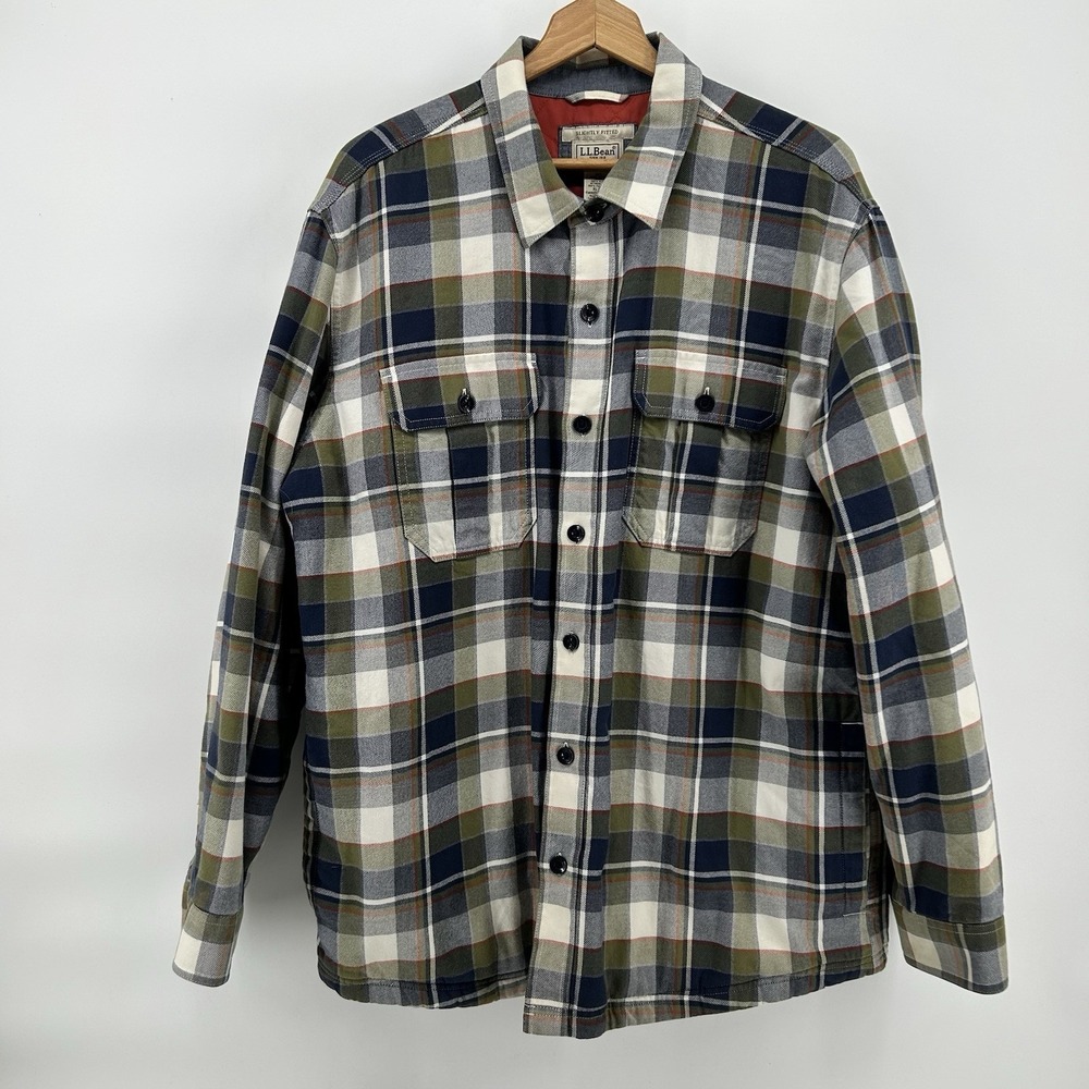 LL Bean PrimaLoft‎ Lined Flannel Shirt Jacket Mens XL Plaid Shacket Slightly Fit